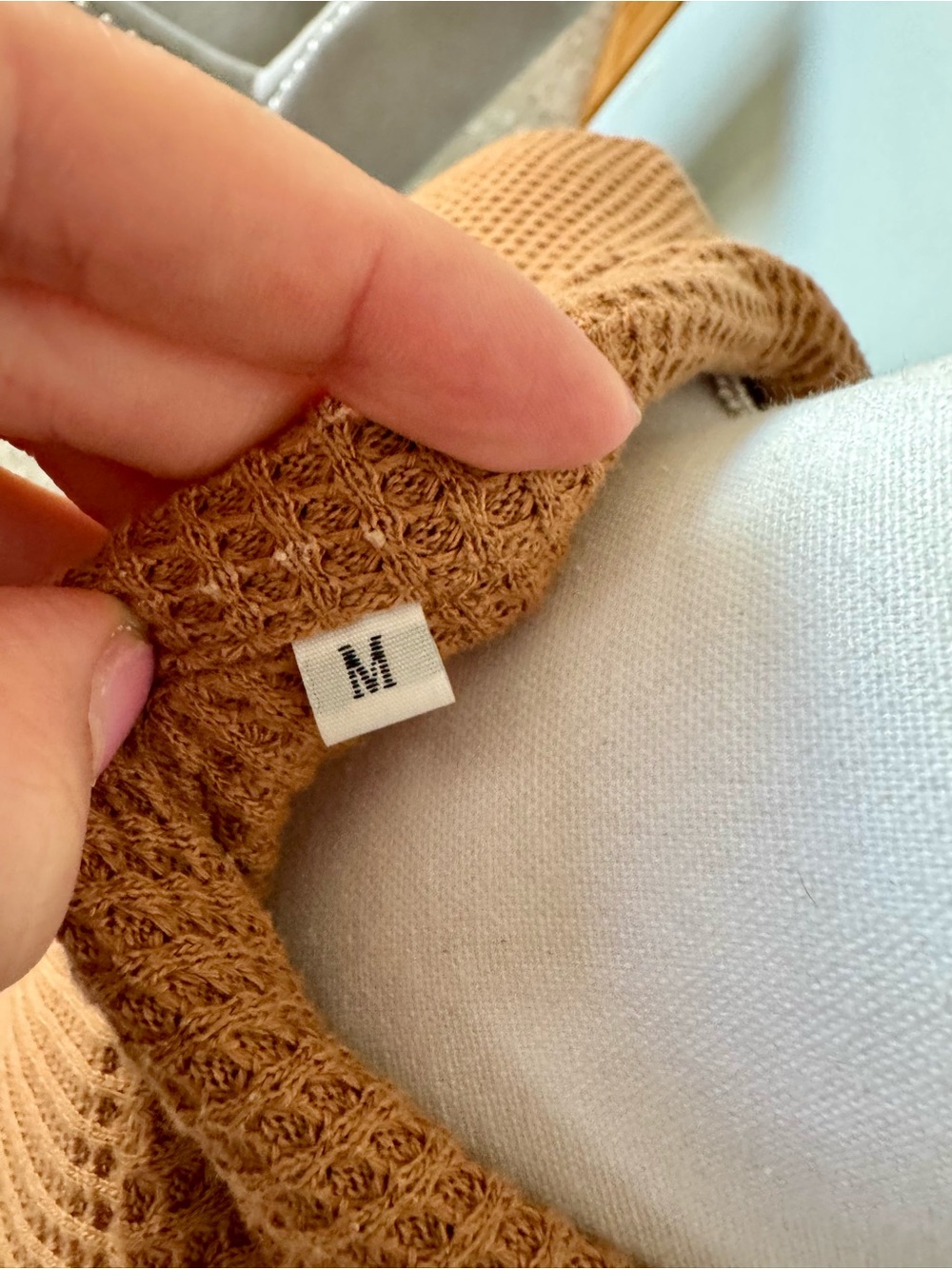 Waffle Knit Button-Up Shacket in Camel Color | M | EUC | Slightly Distressed - Picture 7 of 8